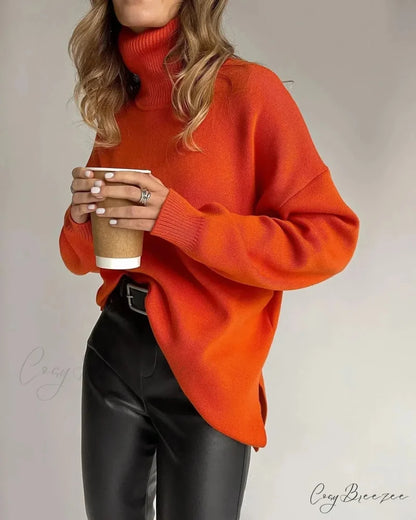 Colorblock Turtleneck Heavy Sweater Orange / S swraters-241228