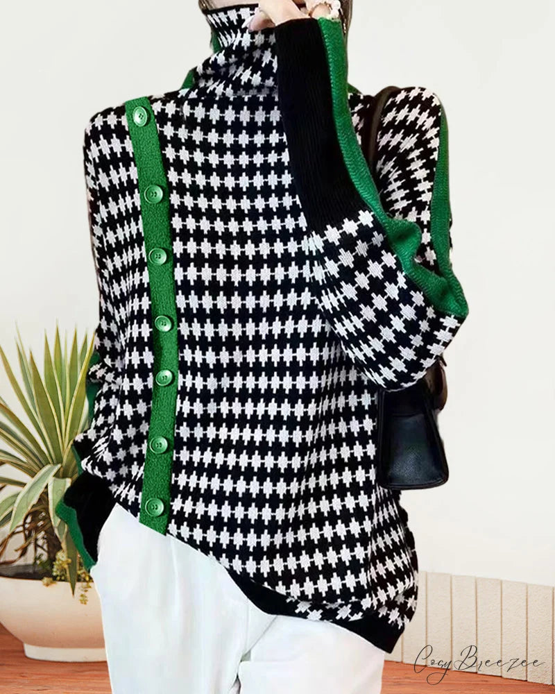 Colorblocked Neck High Pullover