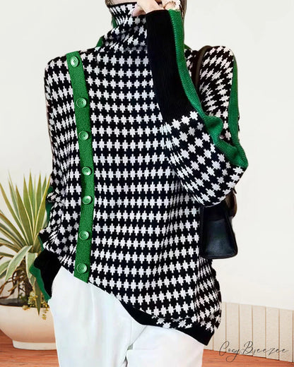 Colorblocked Neck High Pullover
