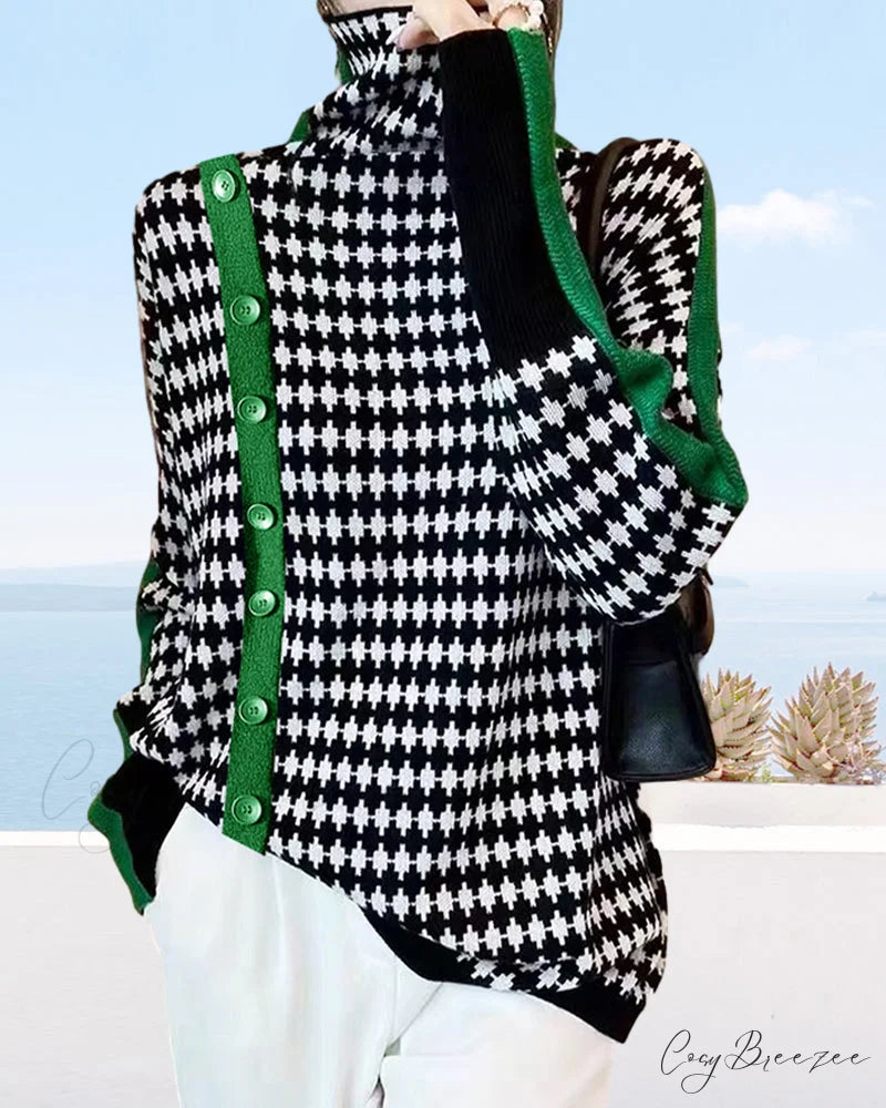 Colorblocked Neck High Pullover