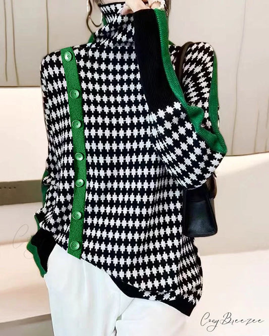 Colorblocked Neck High Pullover Black / S