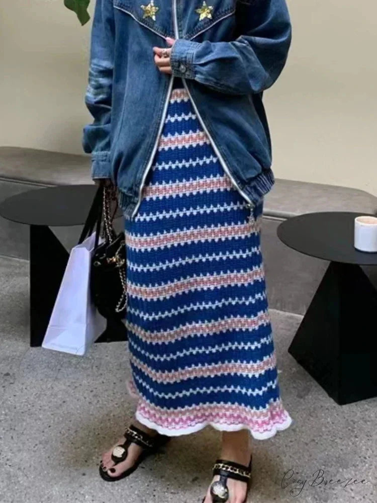 Colorful Elegant A-line Slim Fashion Black Chic Autumn Winter Midi Skirt