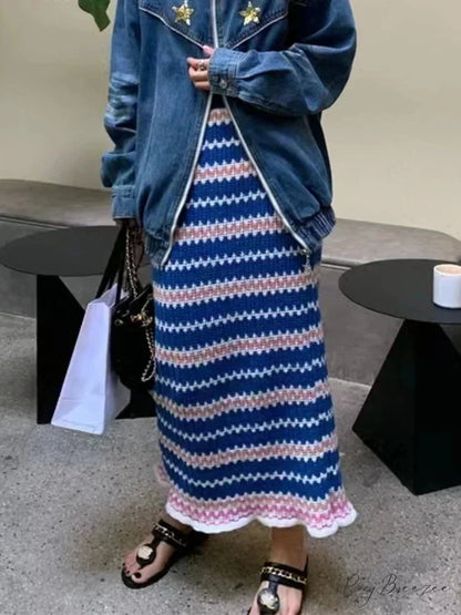 Colorful Elegant A-line Slim Fashion Black Chic Autumn Winter Midi Skirt