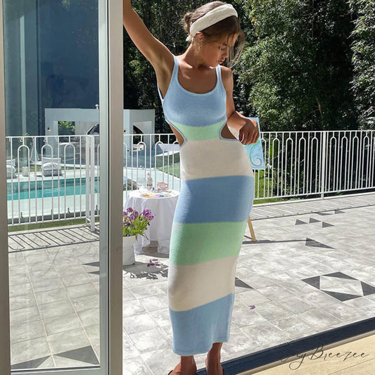 Colorful Loose Graceful Printed Maxi Dress S / Stripe