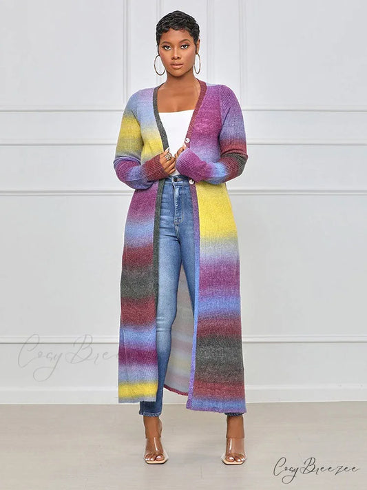 Colorful Panel Cut Out Modern Knit Midi Dress - Stripe Multicolor / M
