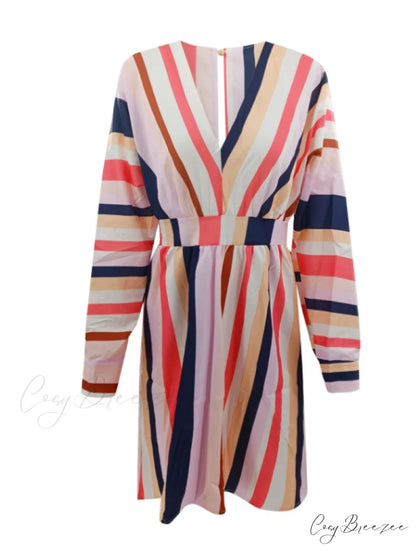 Colorful Striped Short Flare Mini Dress for Women