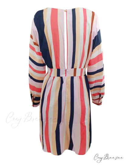 Colorful Striped Short Flare Mini Dress for Women