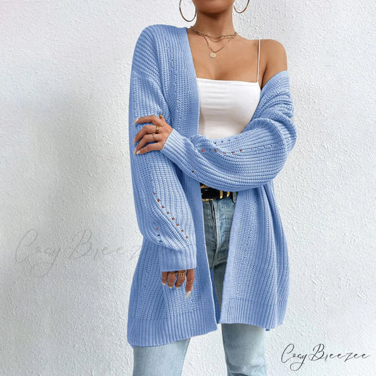 Colour Knitted Solid Cardigan Blue / S