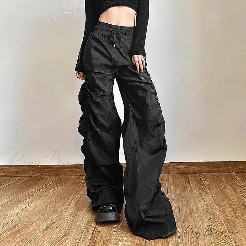 Comfortable Black Baggy High-Waist Halloween Pants