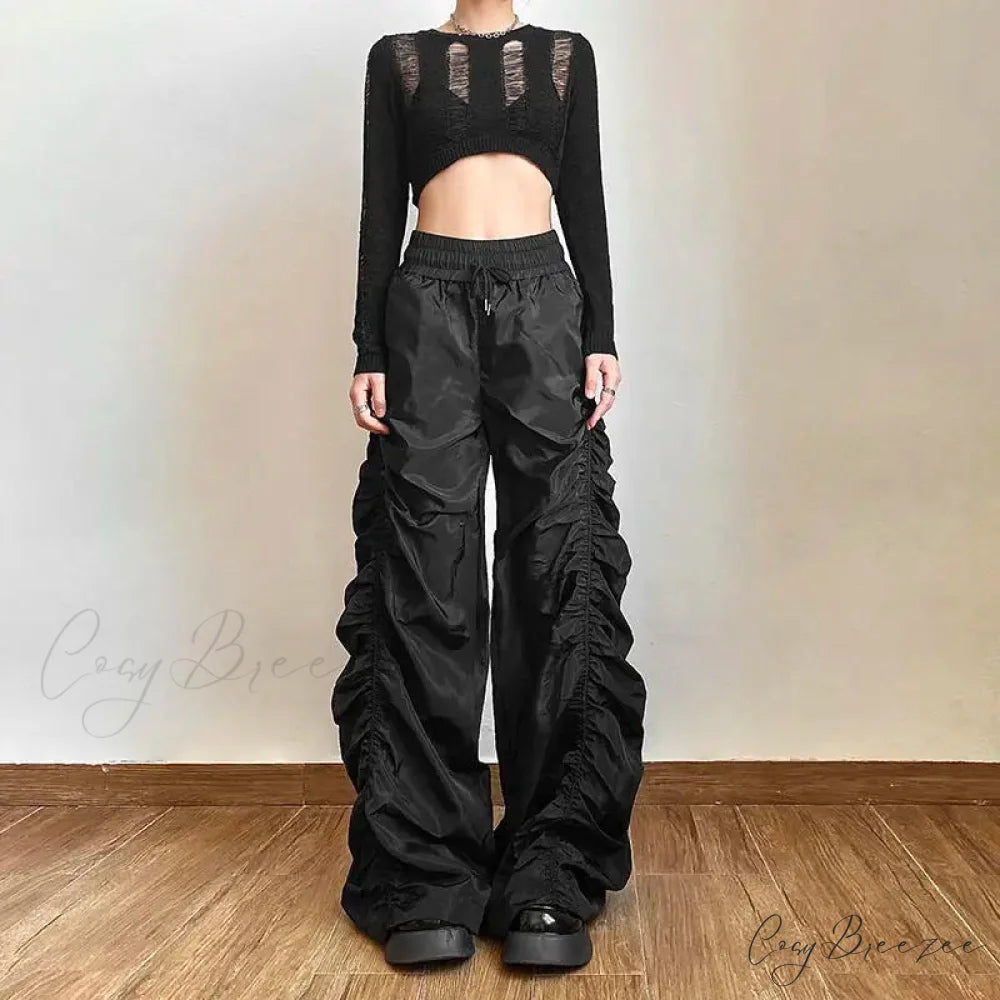 Comfortable Black Baggy High-Waist Halloween Pants