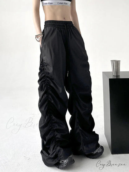 Comfortable Black Baggy High-Waist Halloween Pants