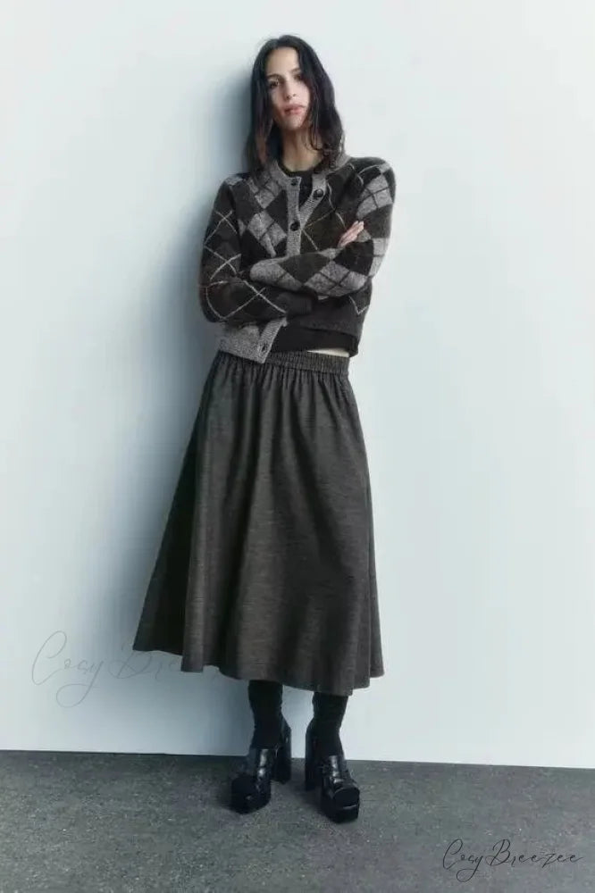 Comfortable Diamond Pattern Round Neck Cardigan cardigans-241228