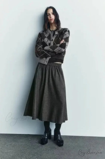 Comfortable Diamond Pattern Round Neck Cardigan cardigans-241228
