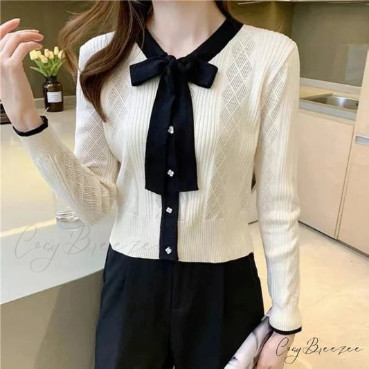 Contrast Color Button V-Neck Knit Cardigan cardigans-241228