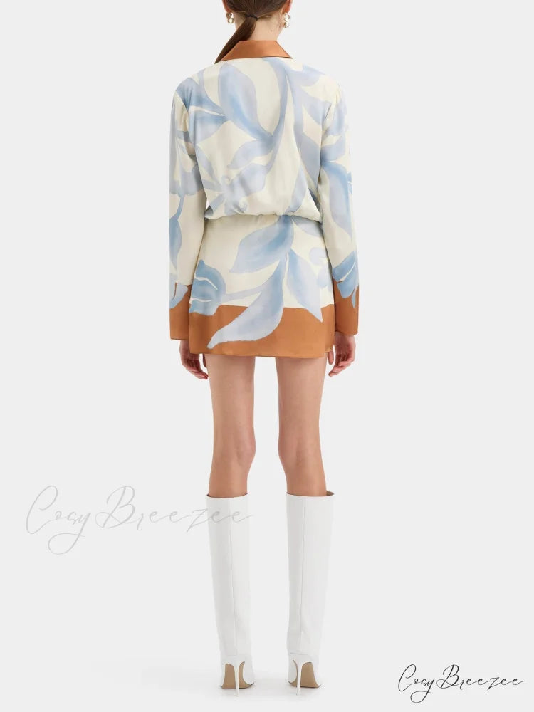 Contrast Color Tie-Dye Irregular Graceful Knotted Shirt Short Dress