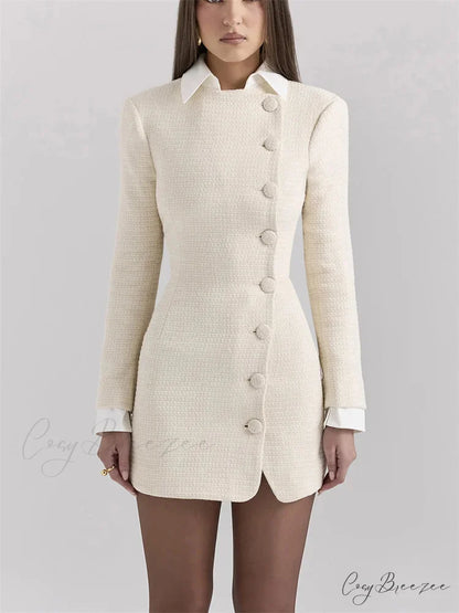 Contrast Lapel Cardigan Mini Dress Beige / S minidress-250223