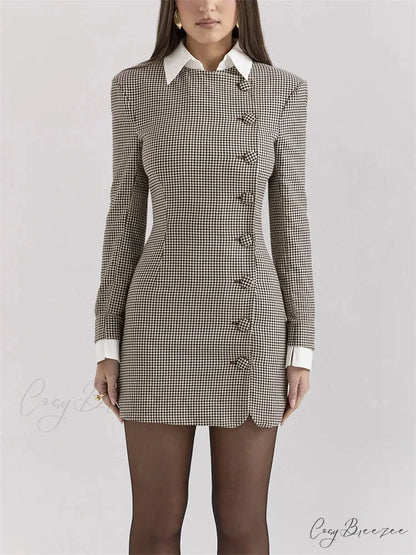 Contrast Lapel Cardigan Mini Dress GRAY / S minidress-250223