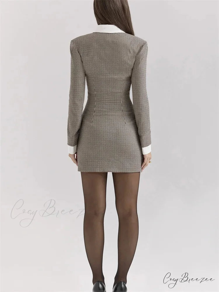 Contrast Lapel Cardigan Mini Dress minidress-250223