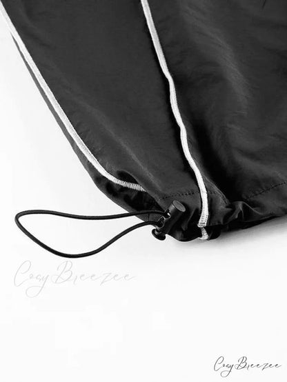 Contrast Piping Graceful Black Baggy Sweatpants
