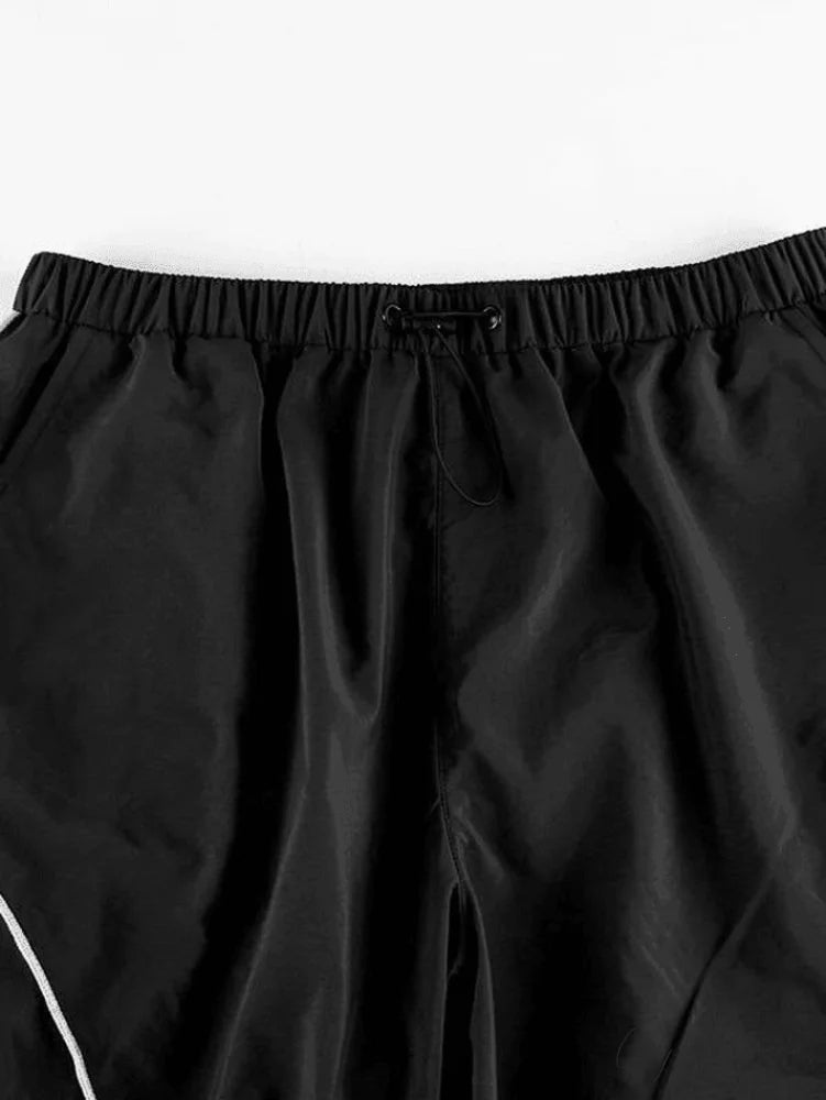 Contrast Piping Graceful Black Baggy Sweatpants