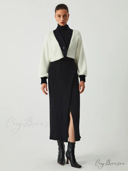 Contrast Trim Graceful Fuzzy Crop Cardigan