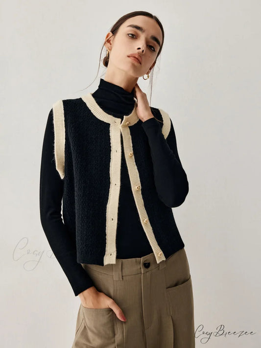 Contrast Trim Graceful Knit Vest Black / S