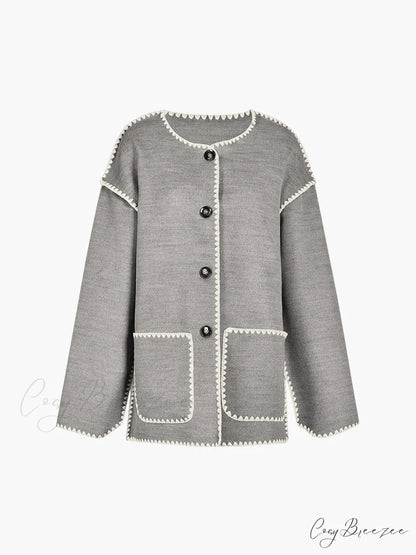 Contrast Trim Jacket Trendy With Matching Scarf