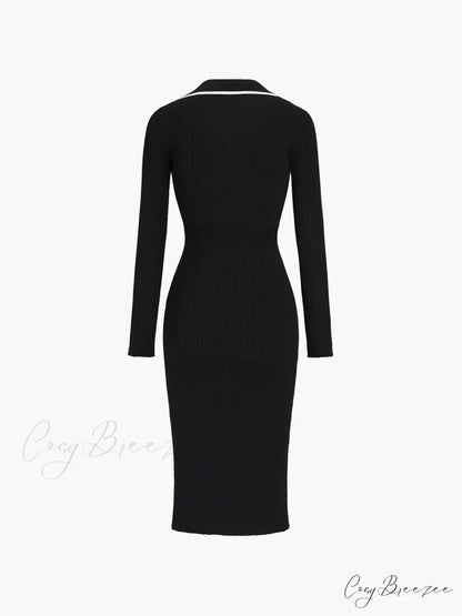 Contrast Trim Wrap Trendy Midi Knit Dress