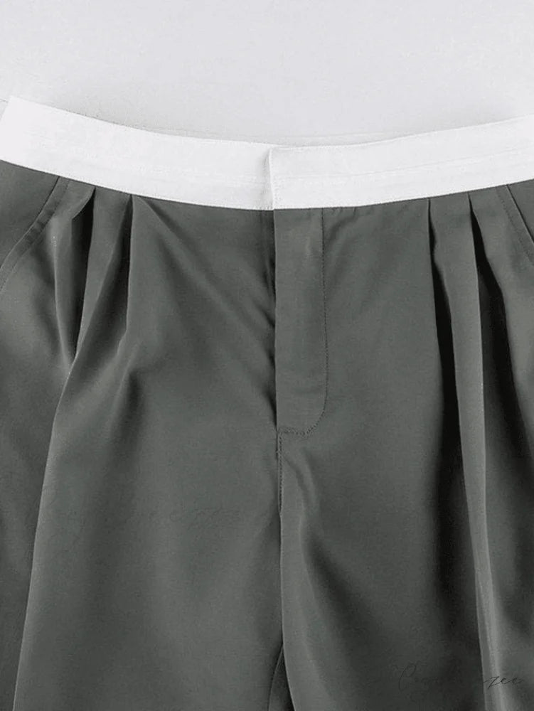 Contrast Waist Graceful Pleated Tailored Pants