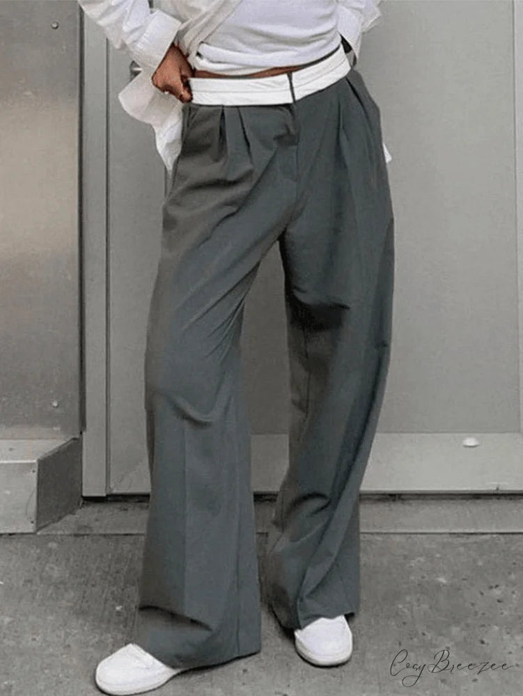 Contrast Waist Graceful Pleated Tailored Pants