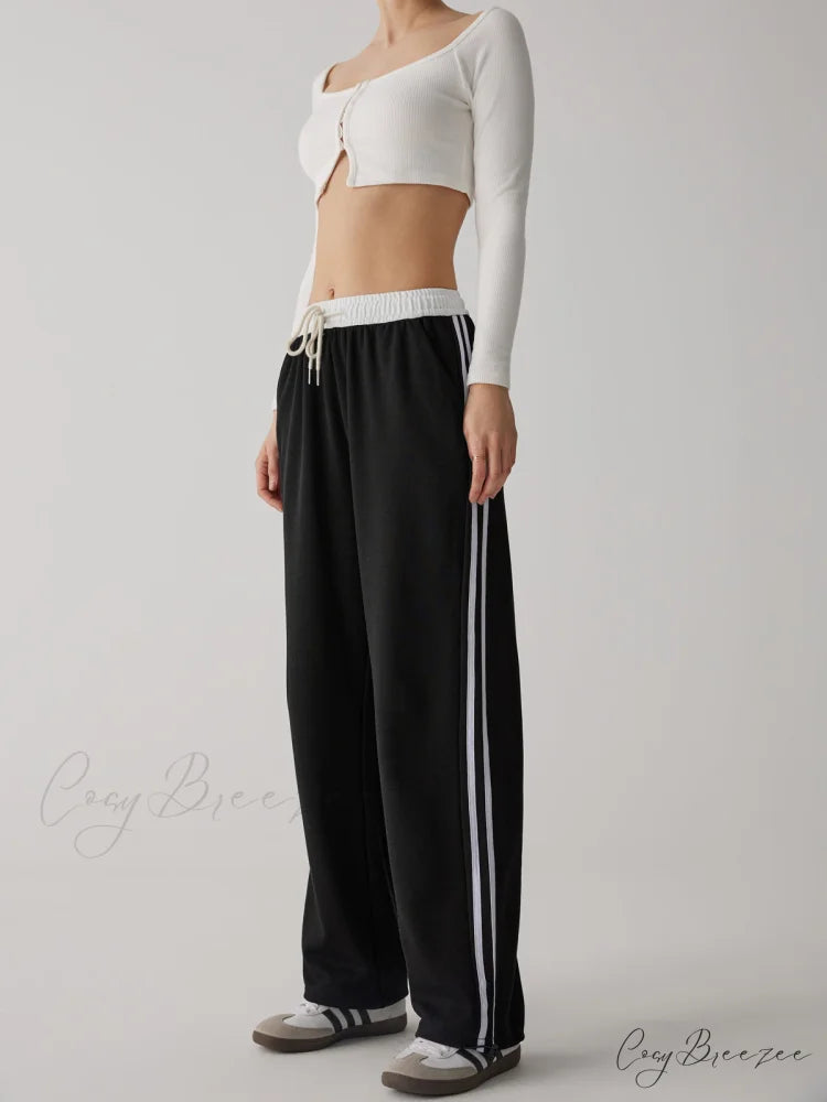 Contrast Waist Graceful Wide Leg Pants