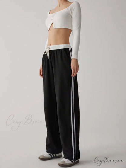 Contrast Waist Graceful Wide Leg Pants