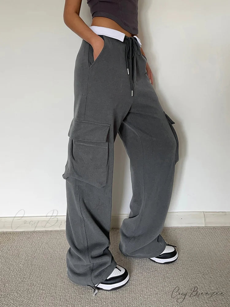 Contrast Waistband Graceful Cargo Sweatpants