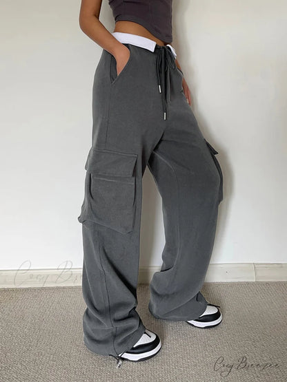 Contrast Waistband Graceful Cargo Sweatpants