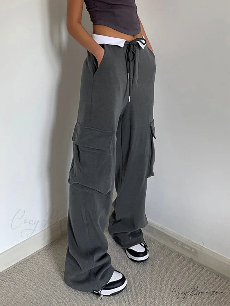 Contrast Waistband Graceful Cargo Sweatpants