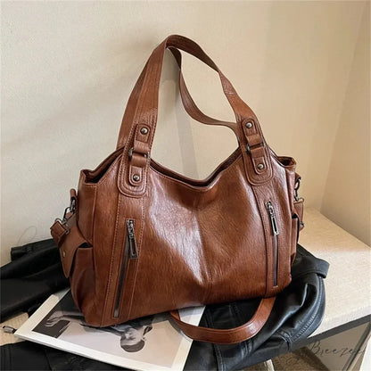 Contrasting Color High-Quality Zipper Shoulder Bag Brown shoulder-250126