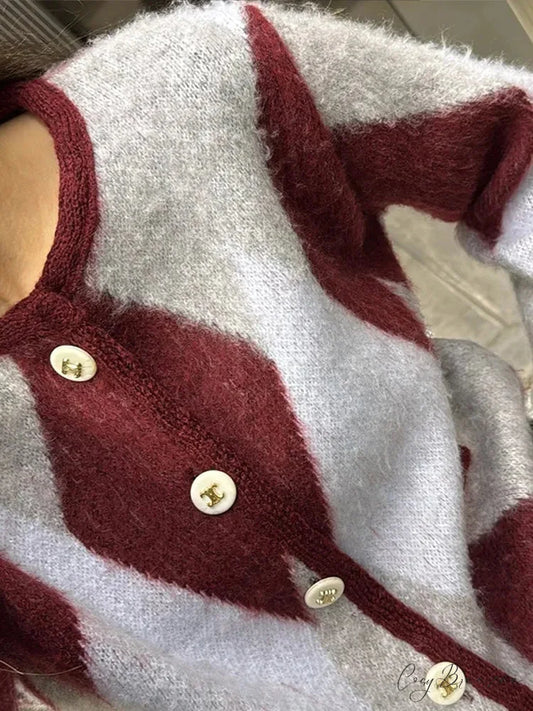 Contrasting Full Sleeve Cardigan Figure Color / S cardigans-241228