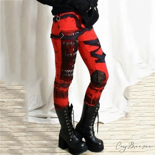 Cool Gathered High Waist Gothic Rocker Halloween Pants
