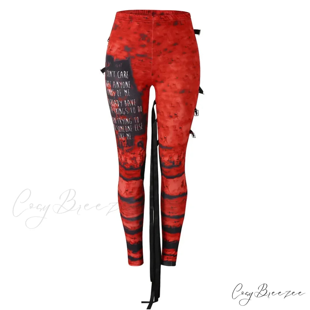 Cool Gathered High Waist Gothic Rocker Halloween Pants Red / S