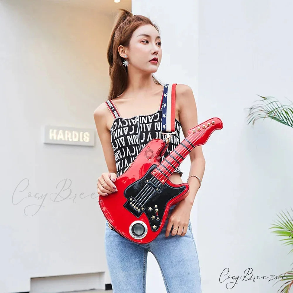 Cool Retro Violin British Style Novelty Personality Handmade Gothic Bag RED