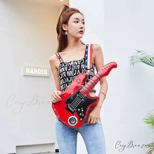 Cool Retro Violin British Style Novelty Personality Handmade Gothic Bag RED