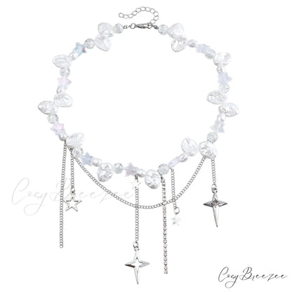Cool Style Cross Star Diamond Necklace STEEL