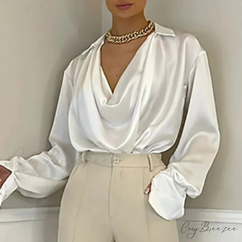 Cooling Silk Oversized Laid-back Satin Sleeve Blouse Beige / S blouse-250126