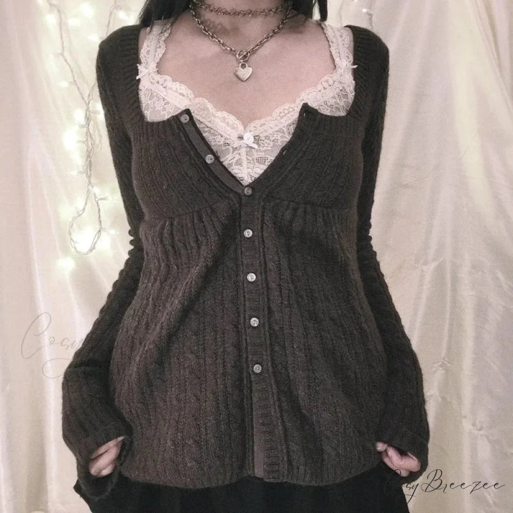Coquette Knit Babydoll Long Sleeve Knitwear Crop Top BLACK2 / S knittop-250126