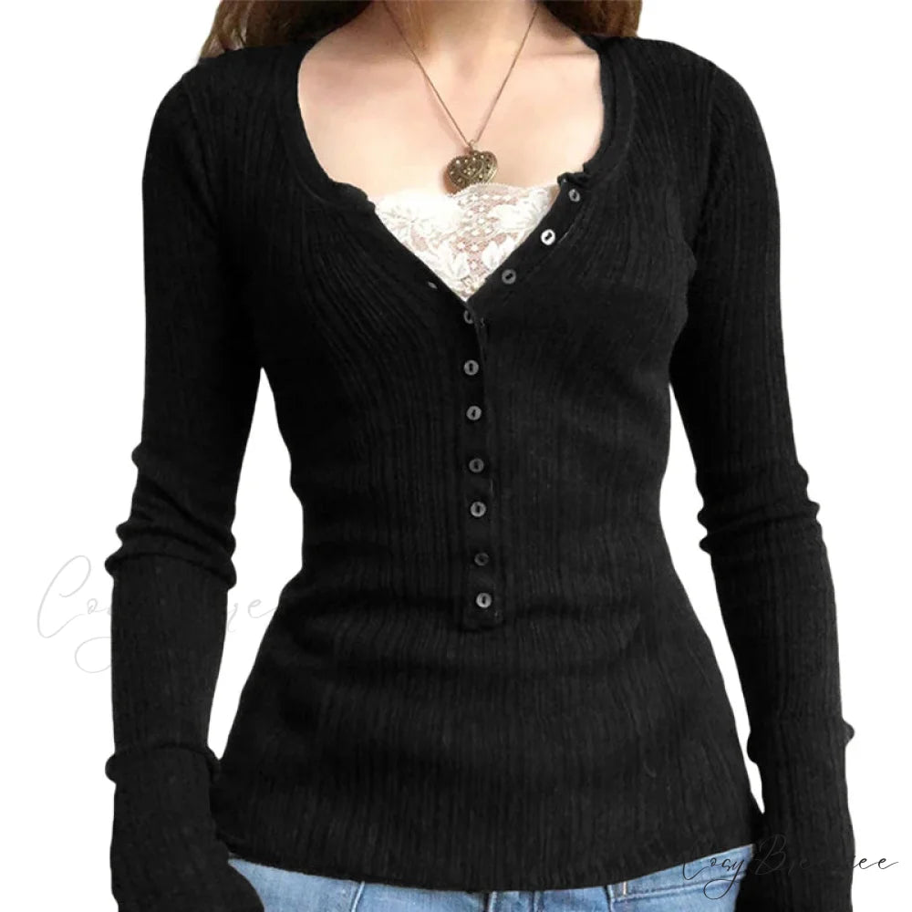 Coquette Knit Babydoll Long Sleeve Knitwear Crop Top BLACK3 / S knittop-250126
