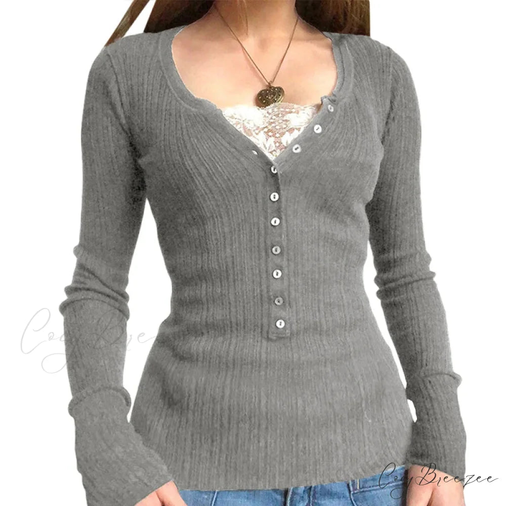 Coquette Knit Babydoll Long Sleeve Knitwear Crop Top GRAY4 / S knittop-250126