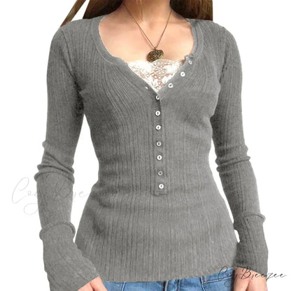Coquette Knit Babydoll Long Sleeve Knitwear Crop Top GRAY4 / S knittop-250126