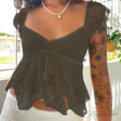 Coquette Lace Sheer Babydoll Vintage Crop Top Black / S croptop-250126