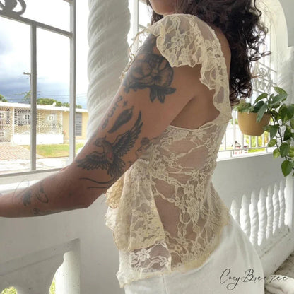 Coquette Lace Sheer Babydoll Vintage Crop Top croptop-250126