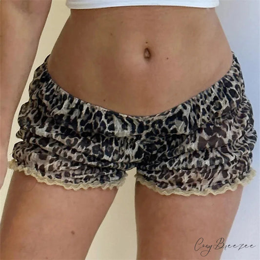 Coquette Leopard Elastic Waist Shorts short-250223